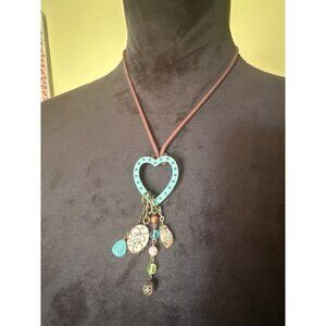 Handcrafted Heart Pendant Necklace With Beaded Charms & Adjustable Cord